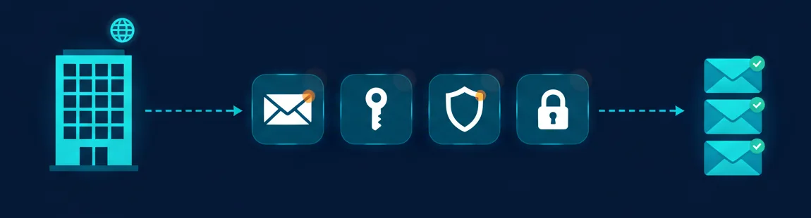 Do domínio da empresa aos registros DNS de entrega e autenticação e às caixas de e-mail funcionando