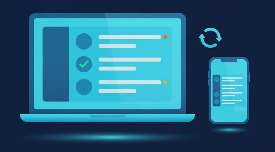 O mesmo webmail, com a caixa de entrada e a lista de mensagens, aberto num computador e num celular